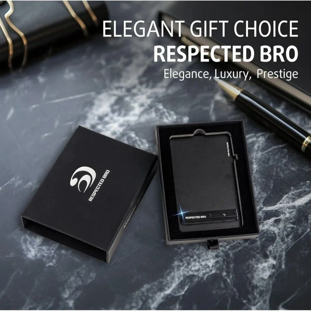 RESPECTED BRO Men's Wallet Card Holder, RFID Blocking Credit Card Holder Black